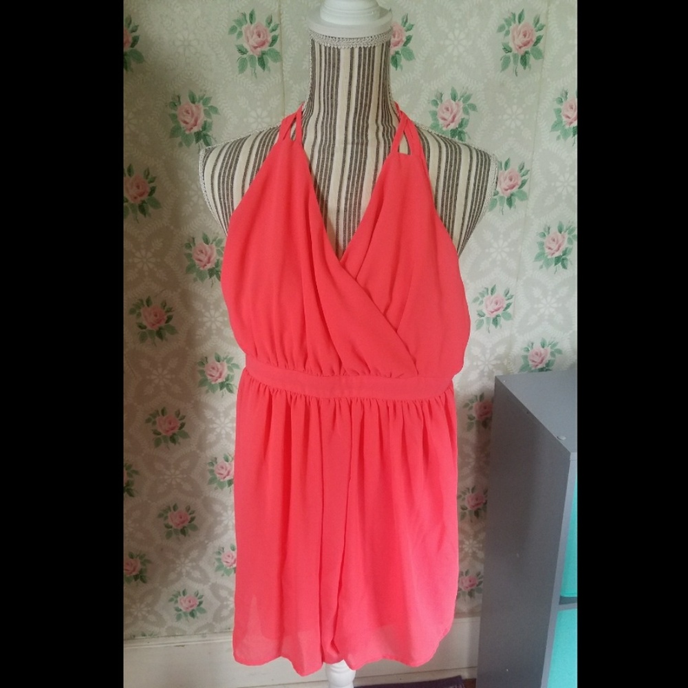 Strappy backless coral romper from CR