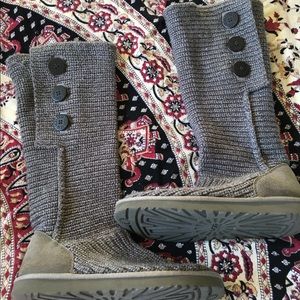 Grey Tall Knit Ugg Boots w/ Buttons
