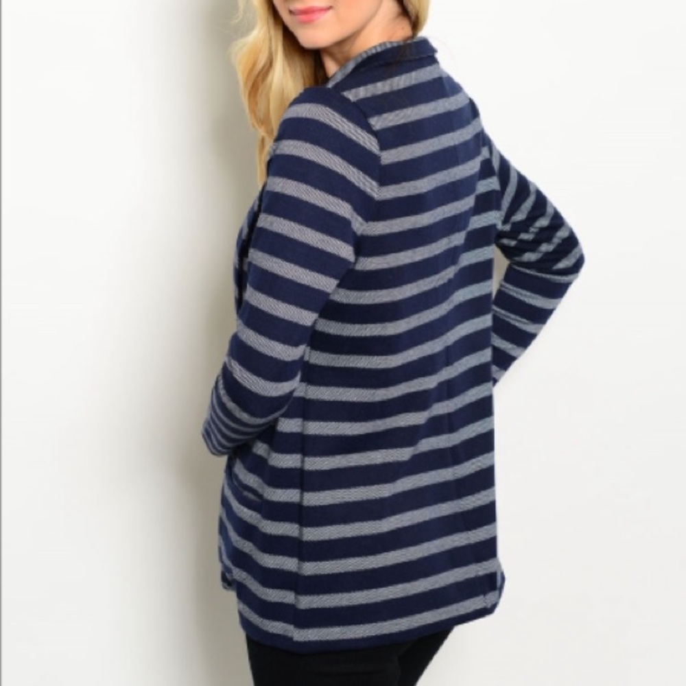 Navy & Gray striped jacket, NWT. - Picture 2 of 5