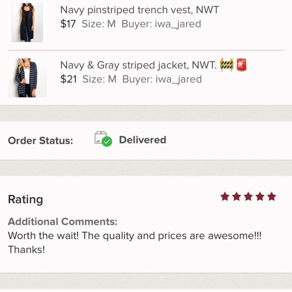 Navy & Gray striped jacket, NWT. - Picture 3 of 5