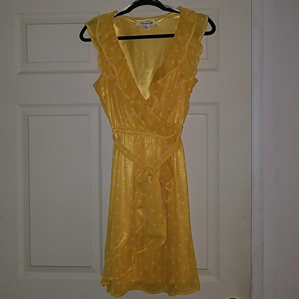 Yellow and white polkadot summer dress