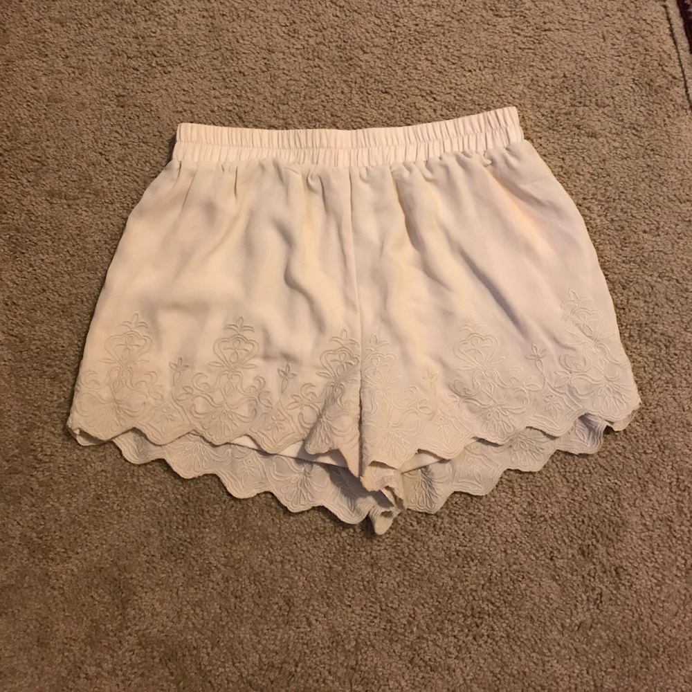 Urban Outfitters cream embroidered soft shorts