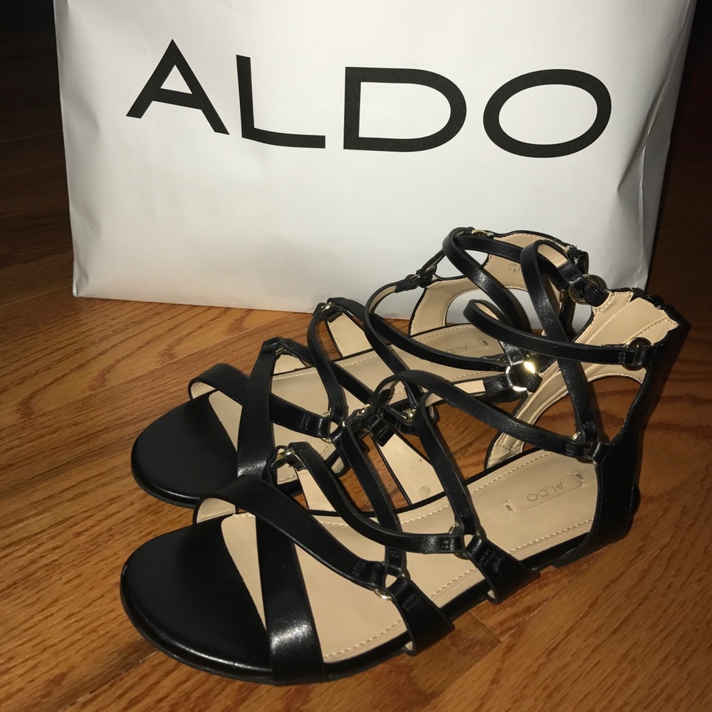 ALDO Black Flat Gladiator Sandals
