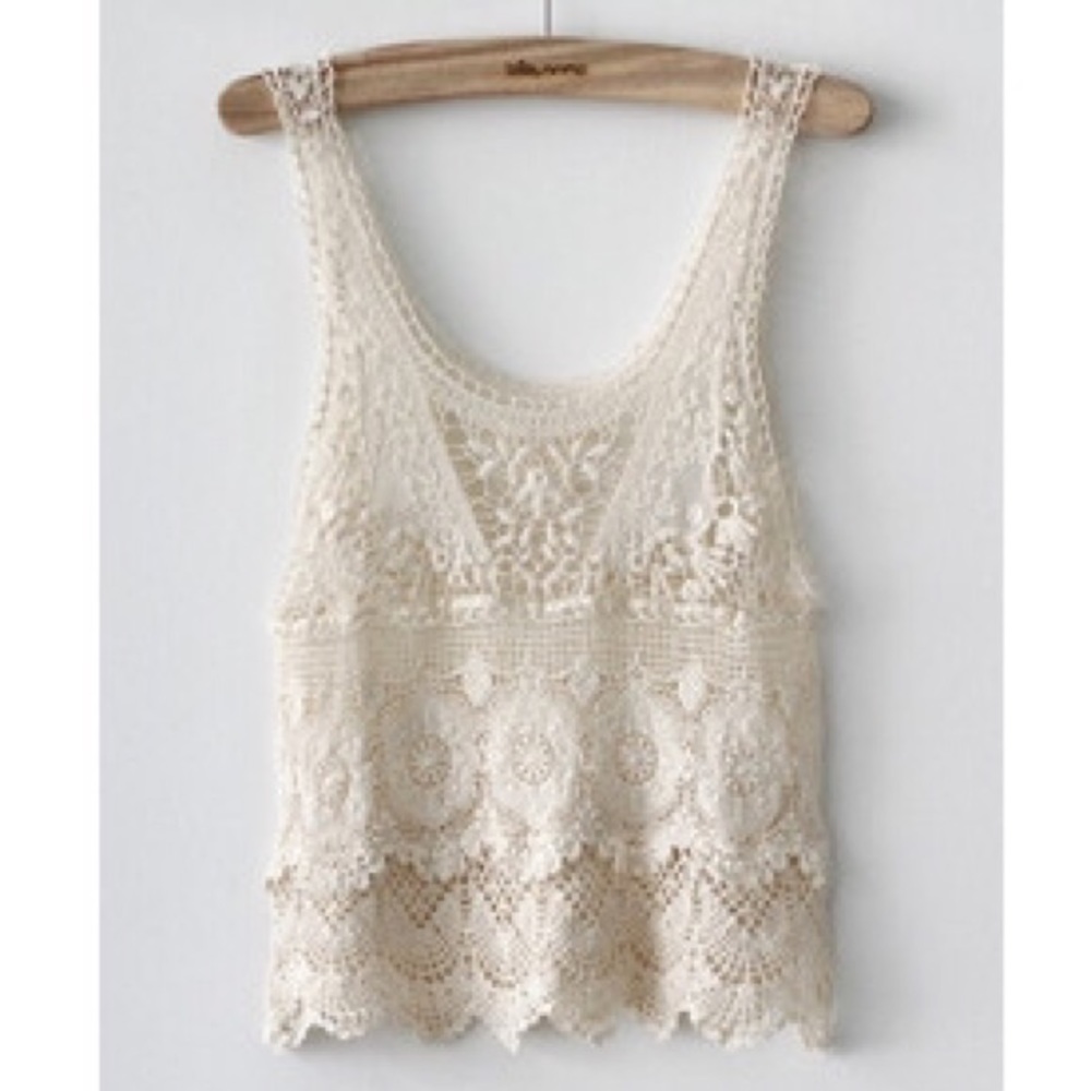 Cream crochet tank