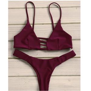 Strappy Tanga Bikini Set - Wine Red