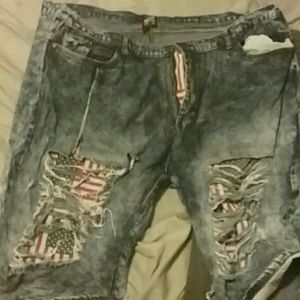 American flag dyed jean shorts