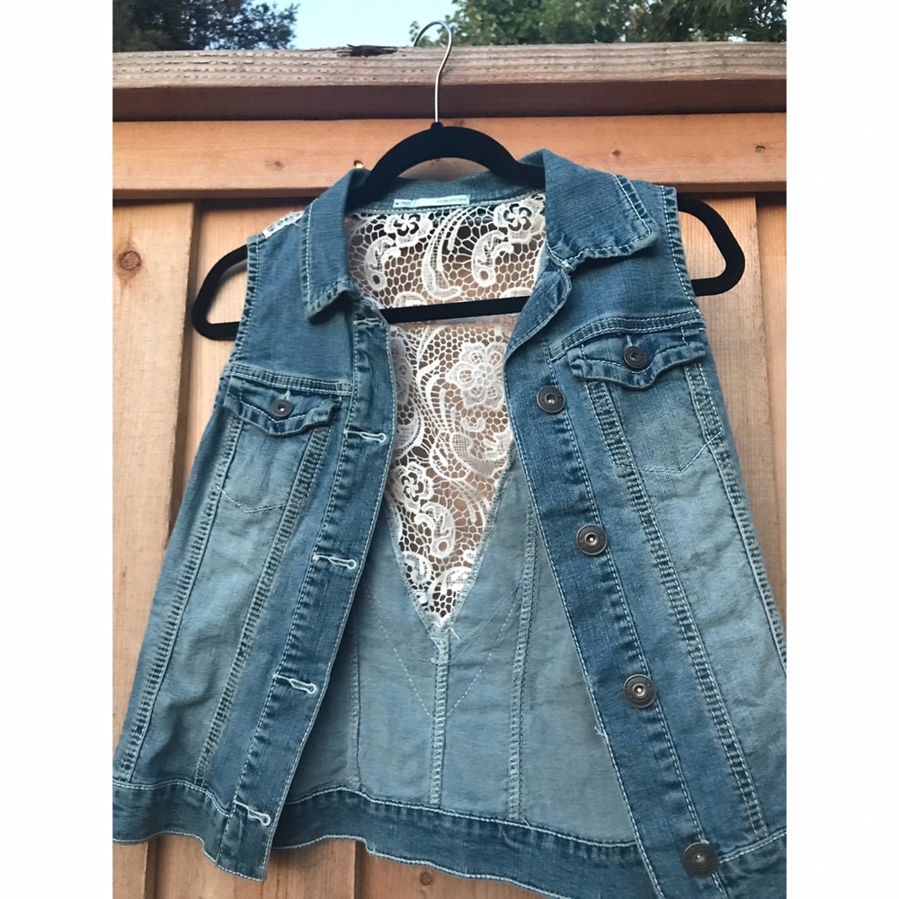 Denim lace vest