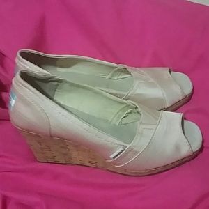 Toms Baby Pink Satin Wedges