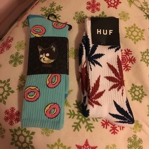 1 pair of HUF socks and 1 pair of OFWGKTA socks