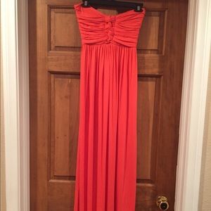 Coral Strapless Maxi Dress