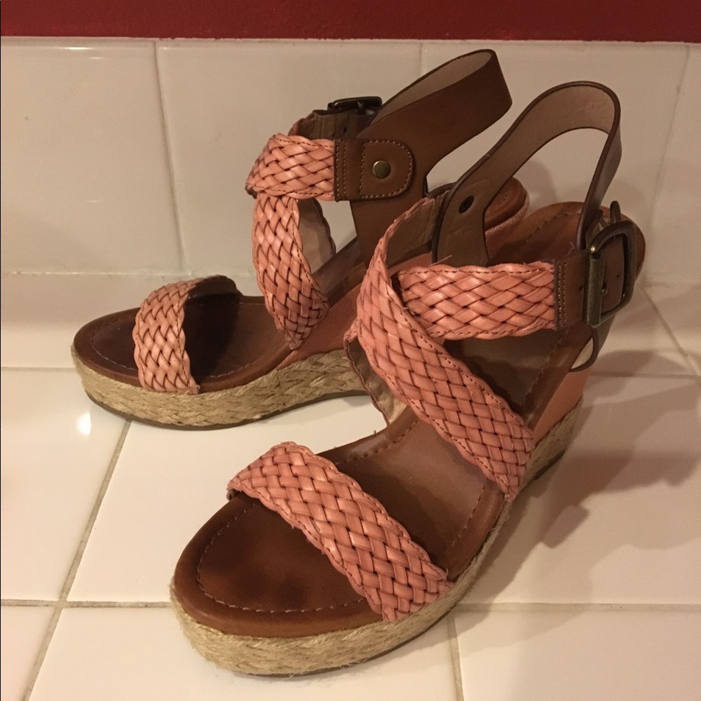 Aldo - Peach & Brown Wedge Sandals.