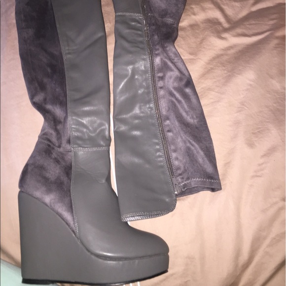 Grey Wedge Boots - Picture 1 of 4