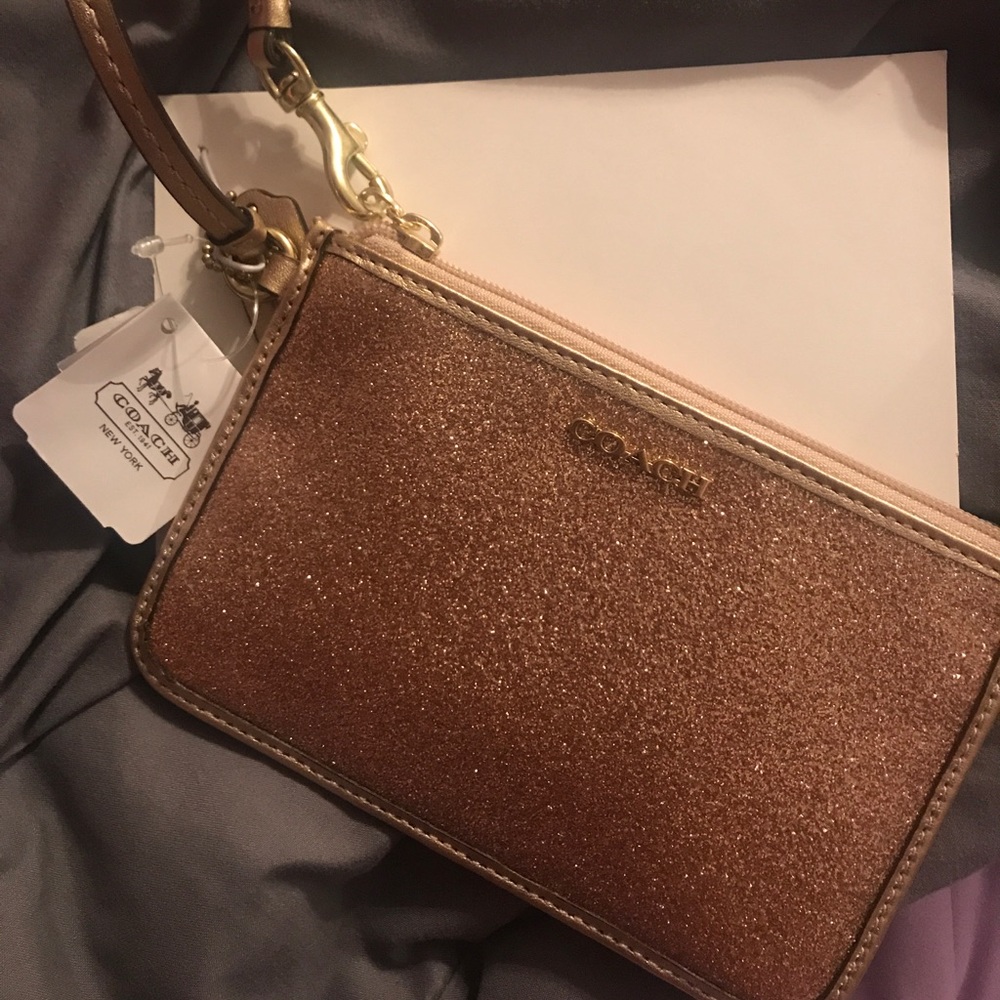 Coach gold glitter wristlet NWT