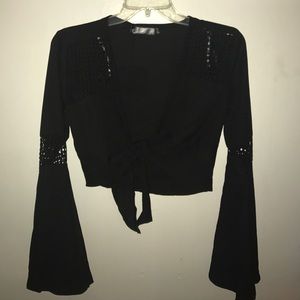Misguided bell-sleeved tie front crop top