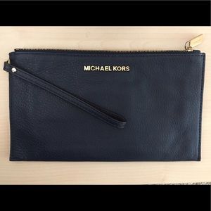 Michael Kors navy blue leather wristlet