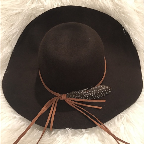 Merona Accessories - Merona Feather Trim Floppy Hat in Dark Brown NWT