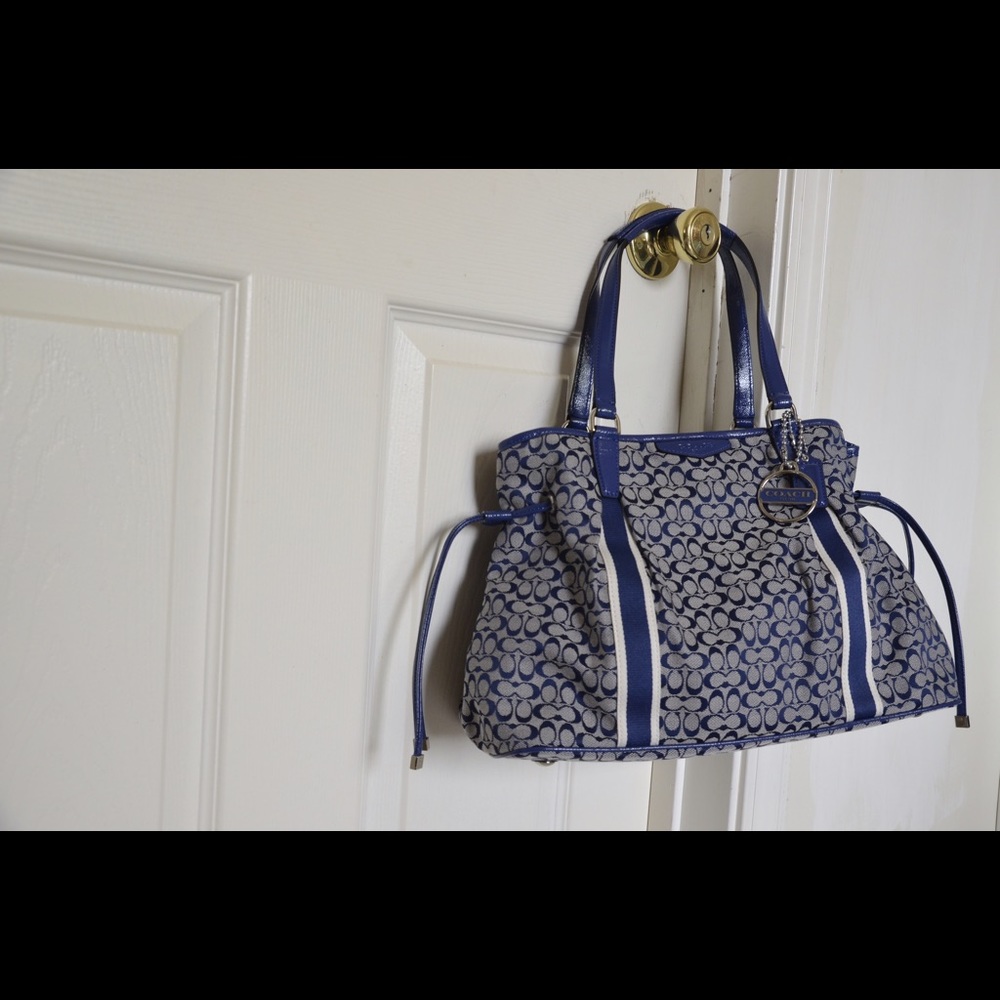 Coach blue monogram tote bag