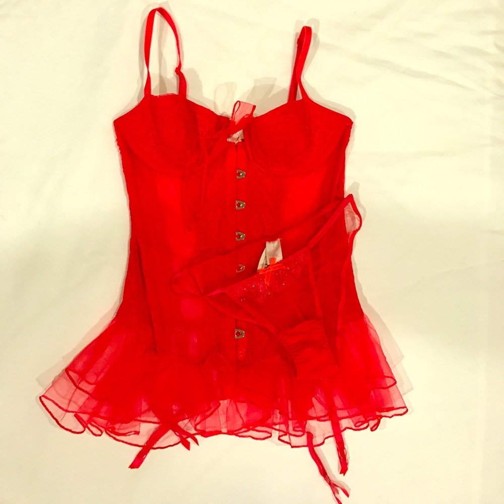 Red Tulle Victoria's Secret Lingerie Set