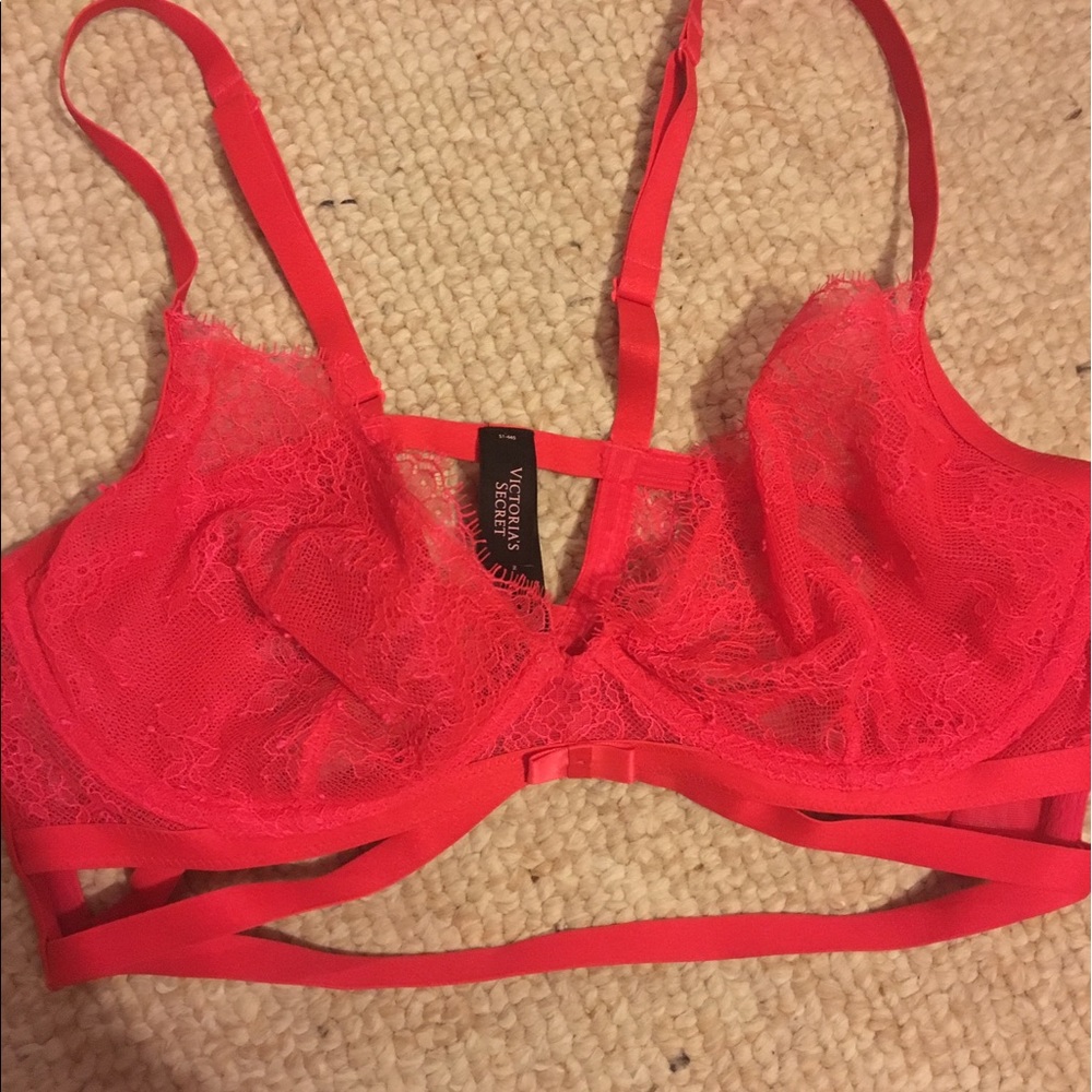 Sexy red lace unlined bra