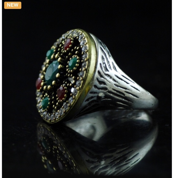 Indian Emerald & Ruby White Topaz Classic GP Ring - Picture 2 of 3