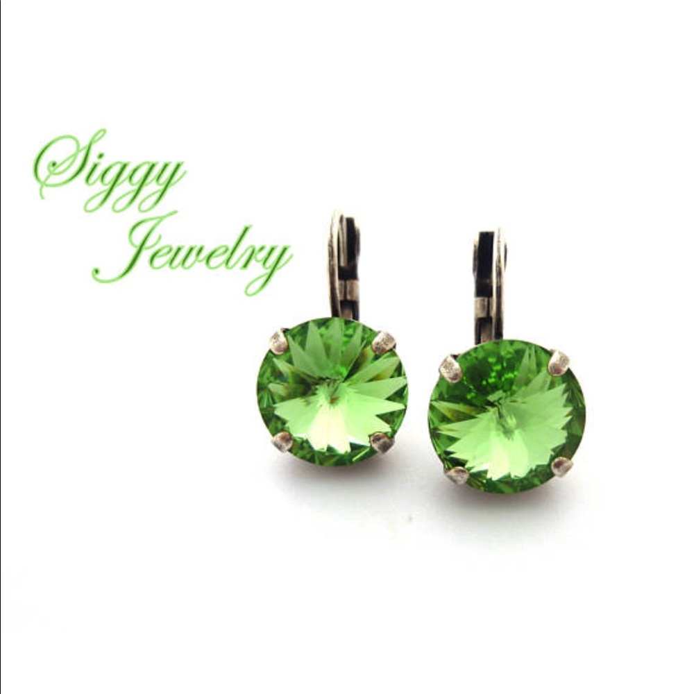 Peridot Green Swarovski Crystal Drop Earrings - Picture 5 of 9