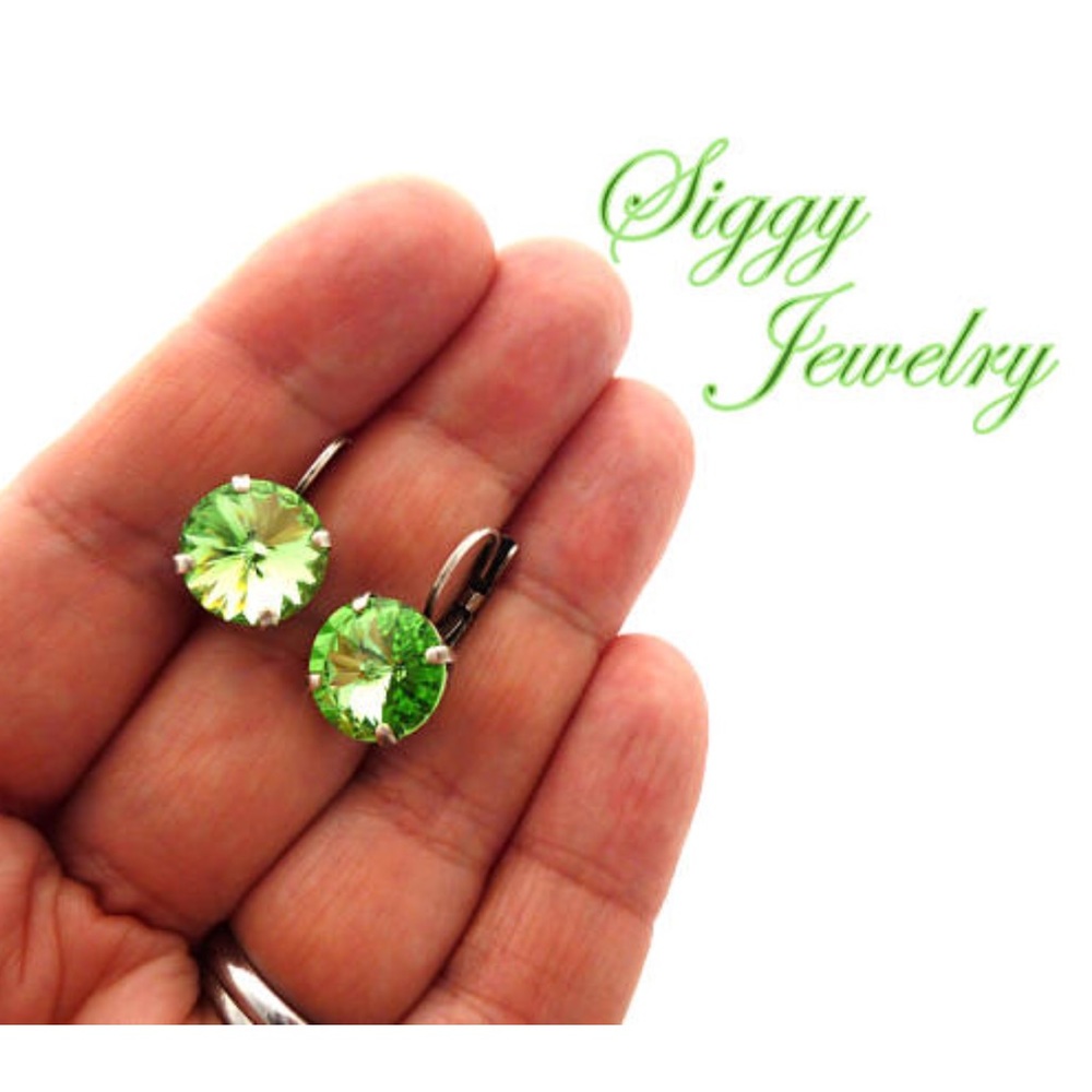 Peridot Green Swarovski Crystal Drop Earrings - Picture 6 of 9