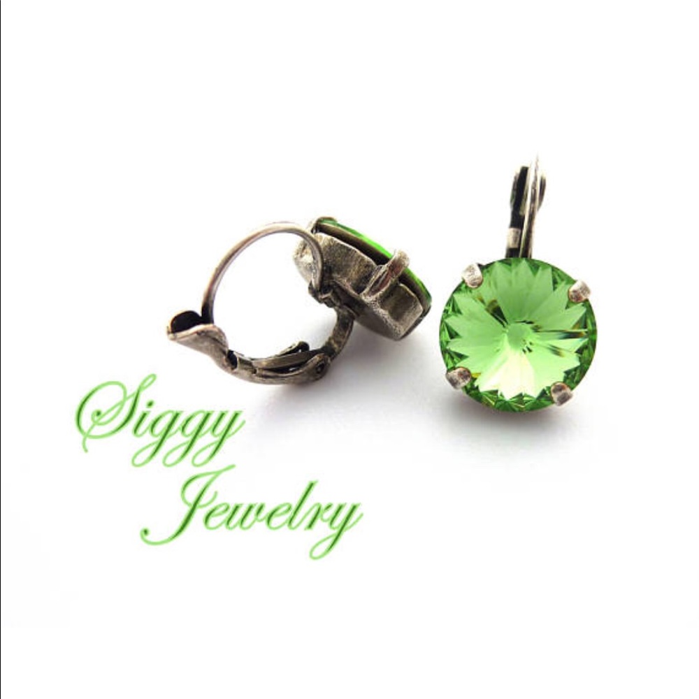 Peridot Green Swarovski Crystal Drop Earrings - Picture 7 of 9