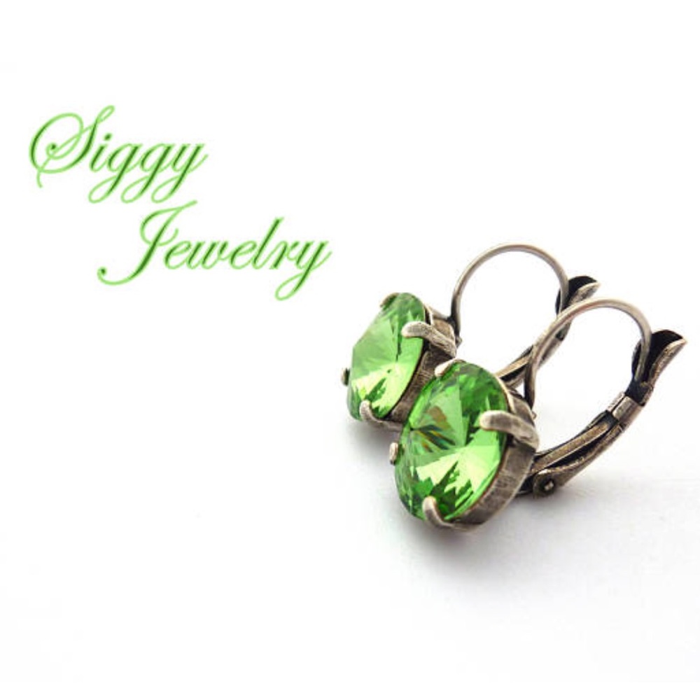Peridot Green Swarovski Crystal Drop Earrings - Picture 8 of 9