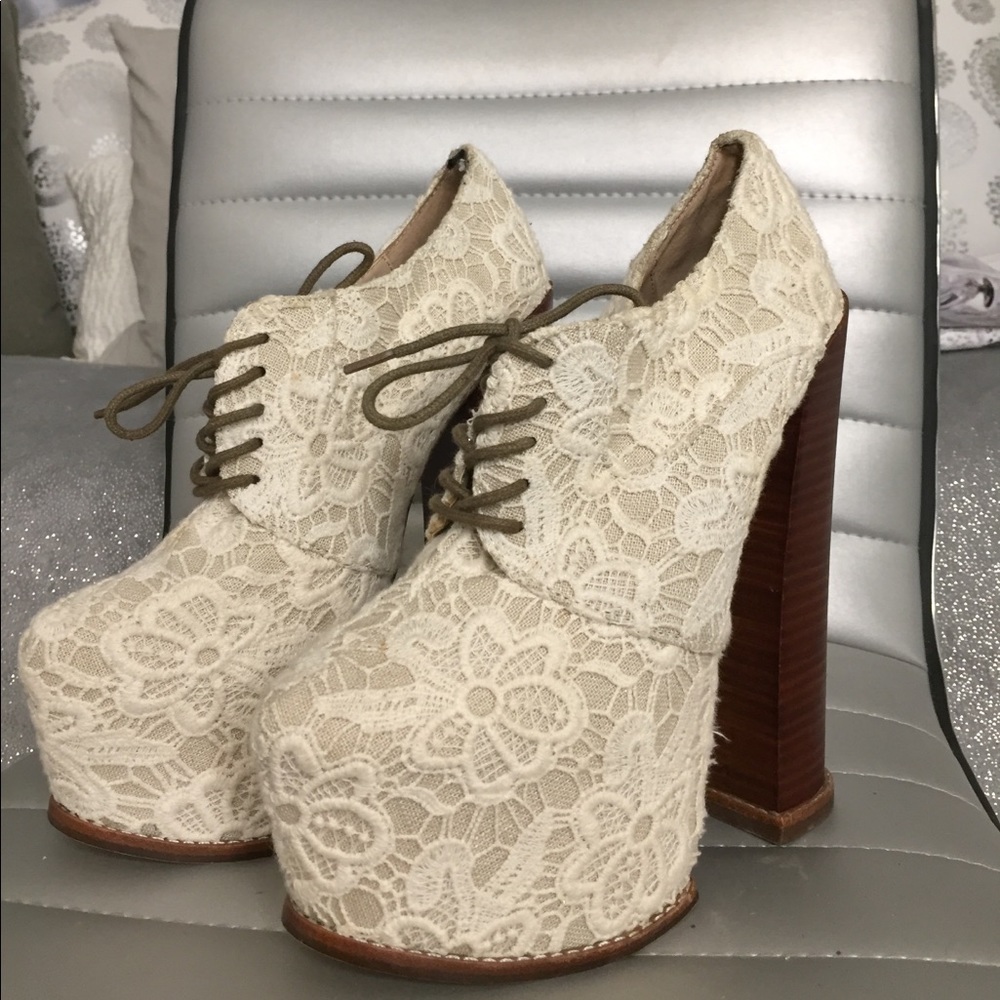 Cream lace wedges