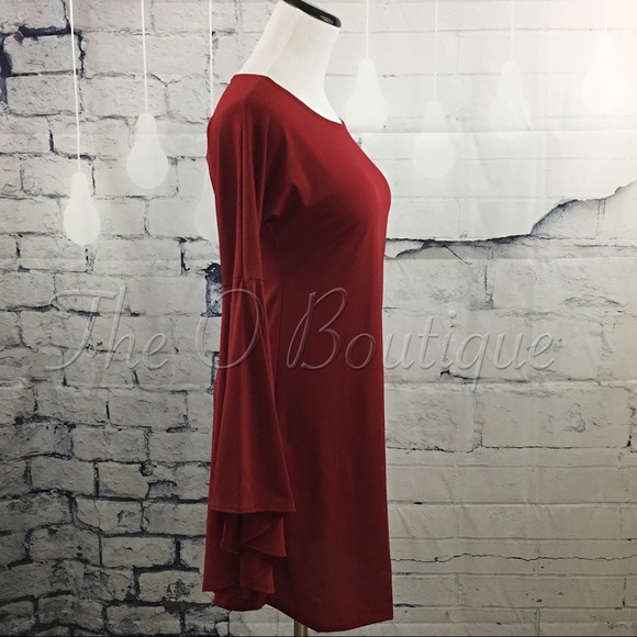 🎉CLEARANCE🎉Burgundy Long Bell Sleeves Mini Dress - Picture 4 of 7