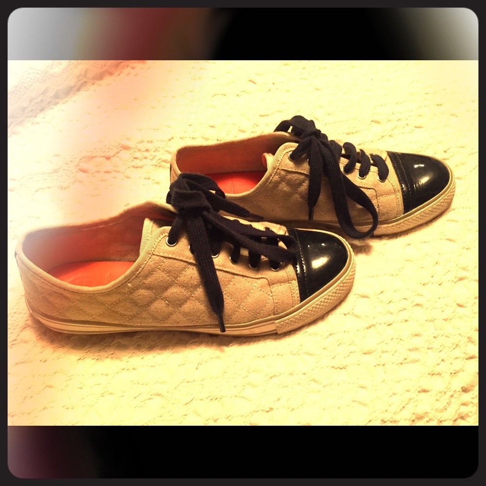 Tory Burch Sneakers, Size 9, Tan and Navy