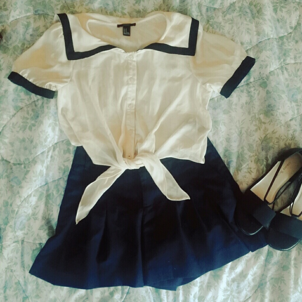 Black and White Sheer Sailor Crop Top