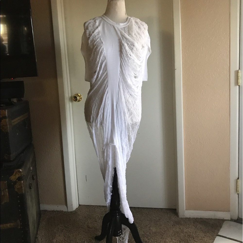 Swim suit cover up-Hand shredded tshirt maxi