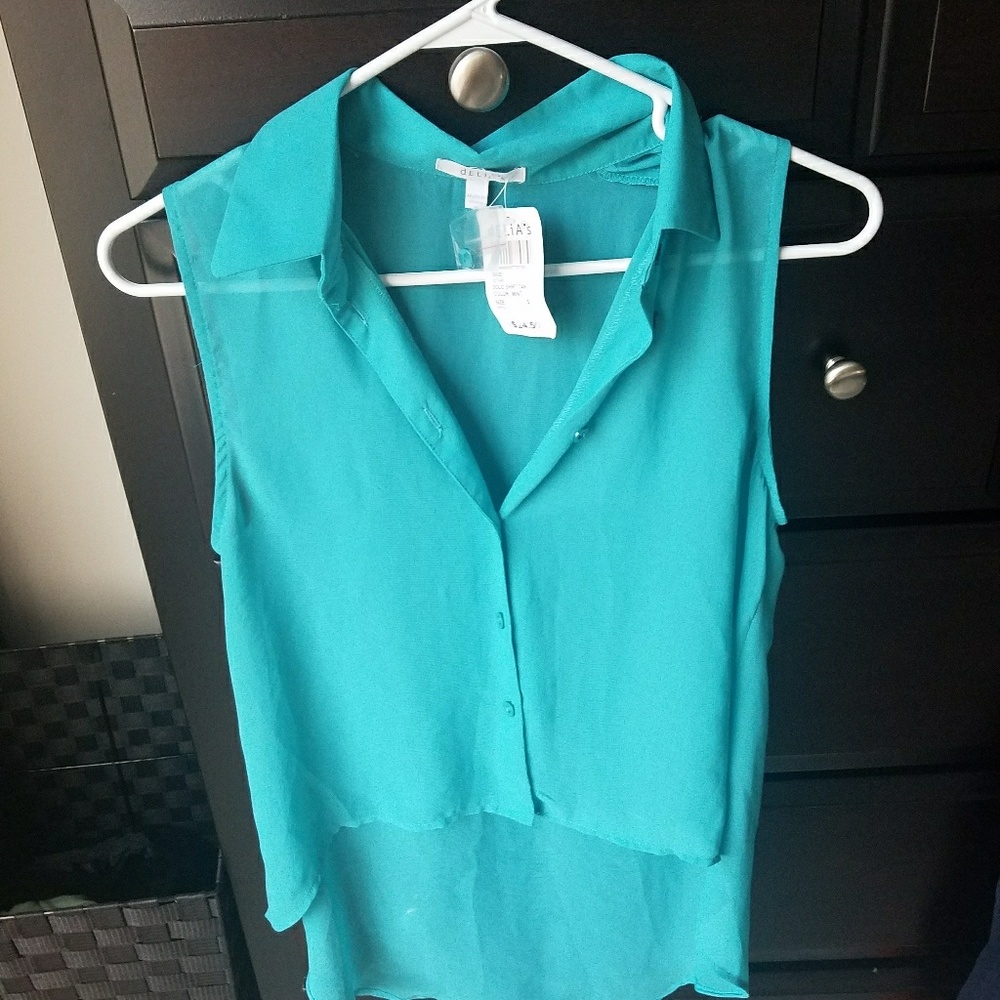 Hi Low  Sheer Button Top