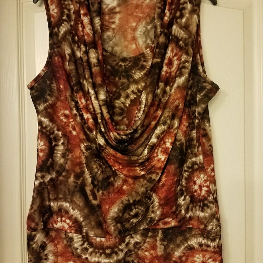 Top, drape-front, multi-colored