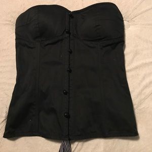 Black corset with striped ribbon