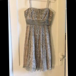 Strapless BCBG dress with silver lace overlay
