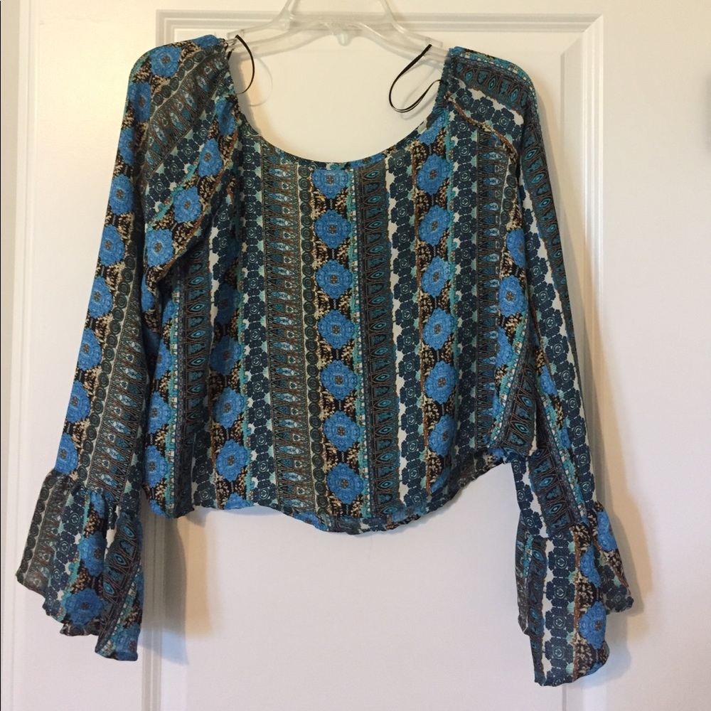 Blue pattern off the shoulder top