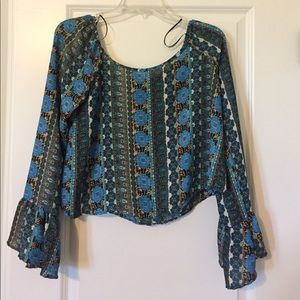 Blue pattern off the shoulder top