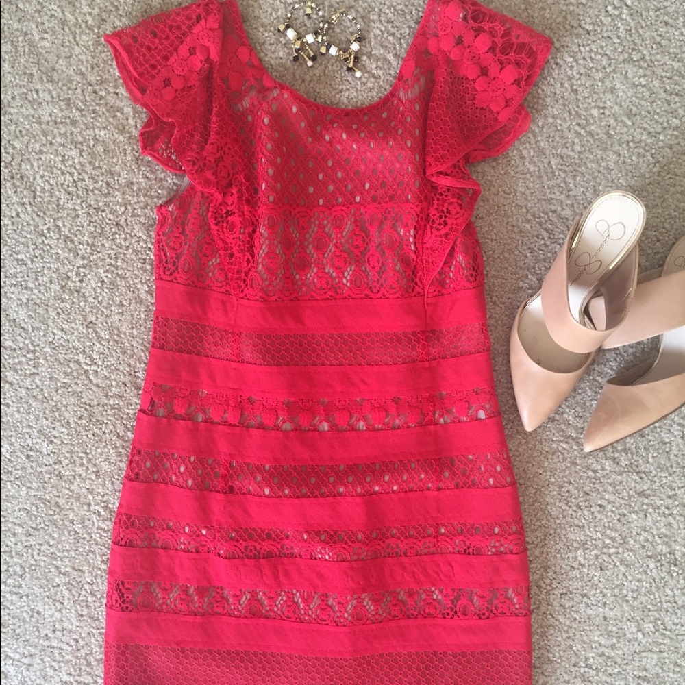 ⭐️Like New⭐️ BCBG Lace Nude Illusion Dress