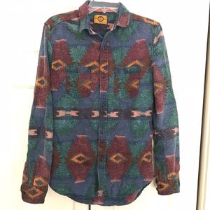 Tribal, vintage-style, button down.