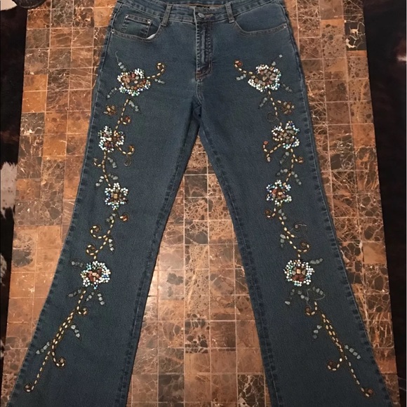 Sold Azi Jeans With Beads And Gemstones 