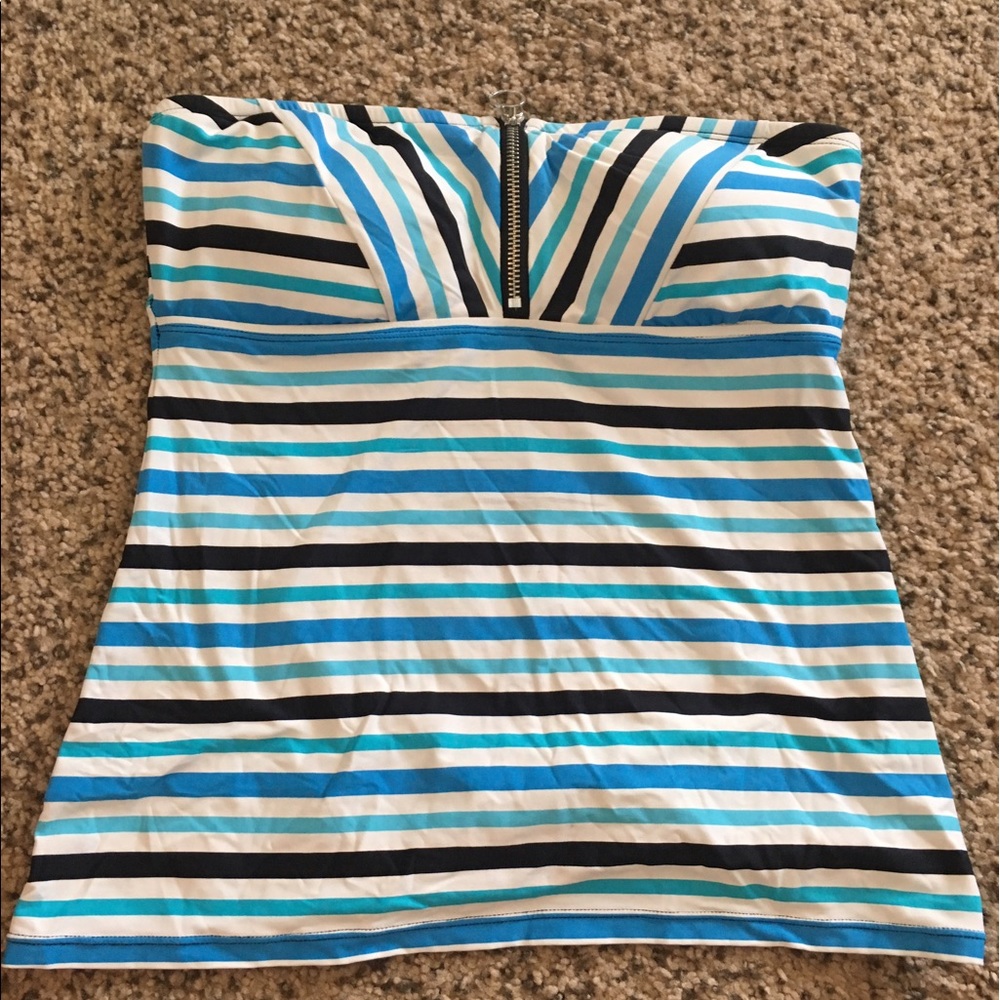 Blue black and white tankini swim top