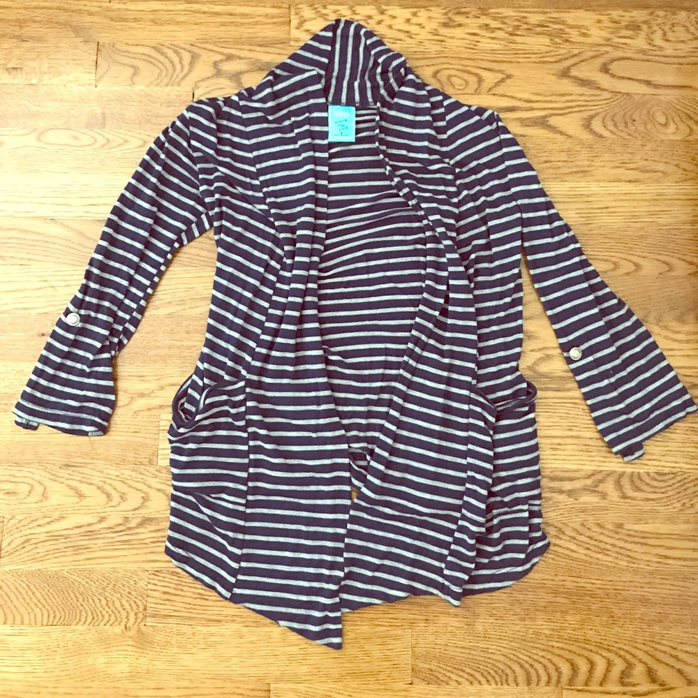 Navy and Grey Striped Cardigan