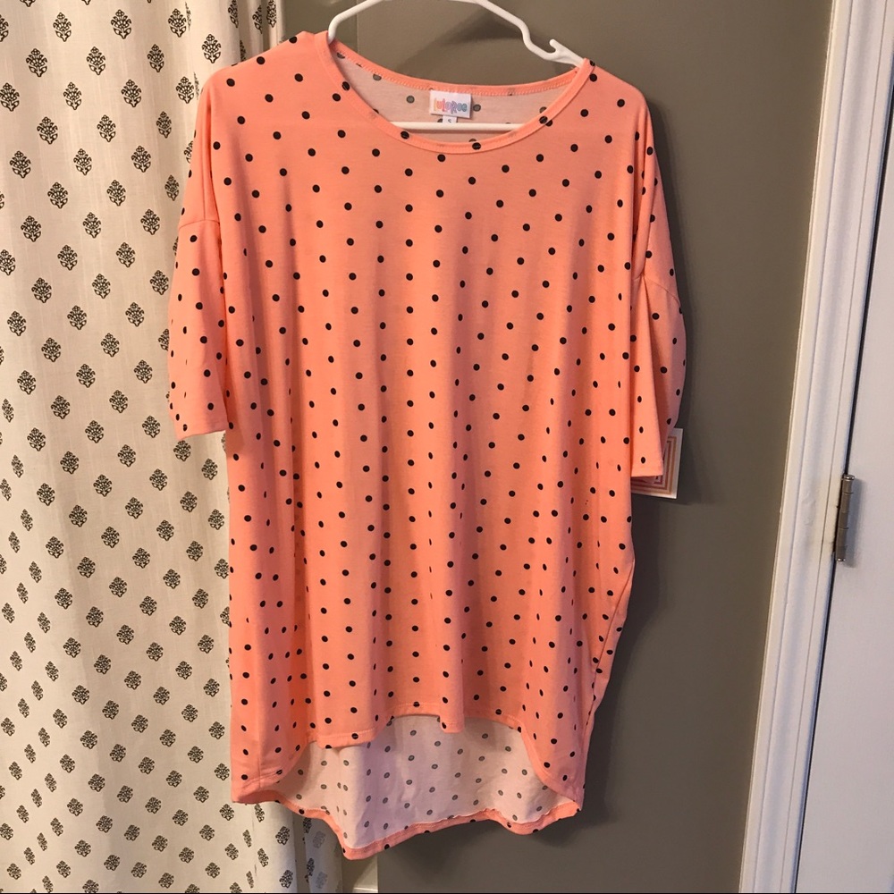Pink Coral Black Polka Dot Small LuLaRoe Irma BNWT