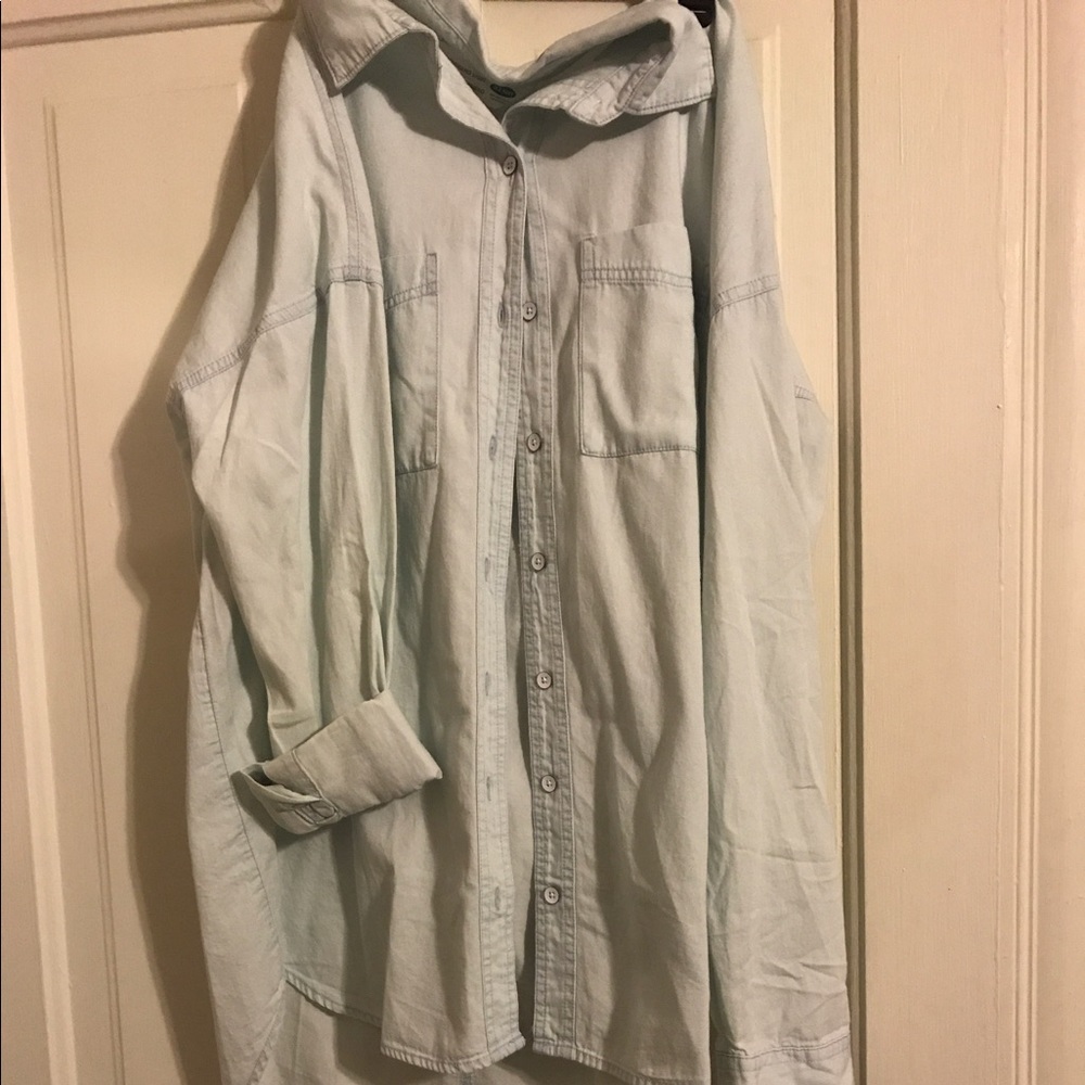 Light wash boyfriend button down shirt