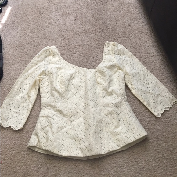 Tops - Pale Yellow lace top with stone detail