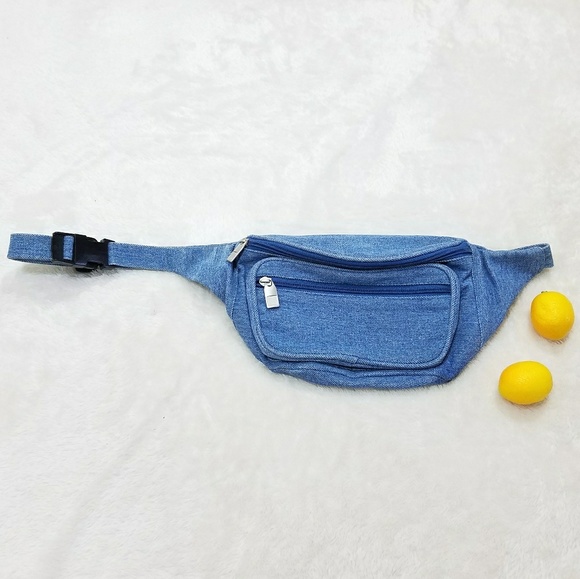 Vintage Handbags - Vintage 90s Denim Jean Fanny Pack Travel Bag AA18