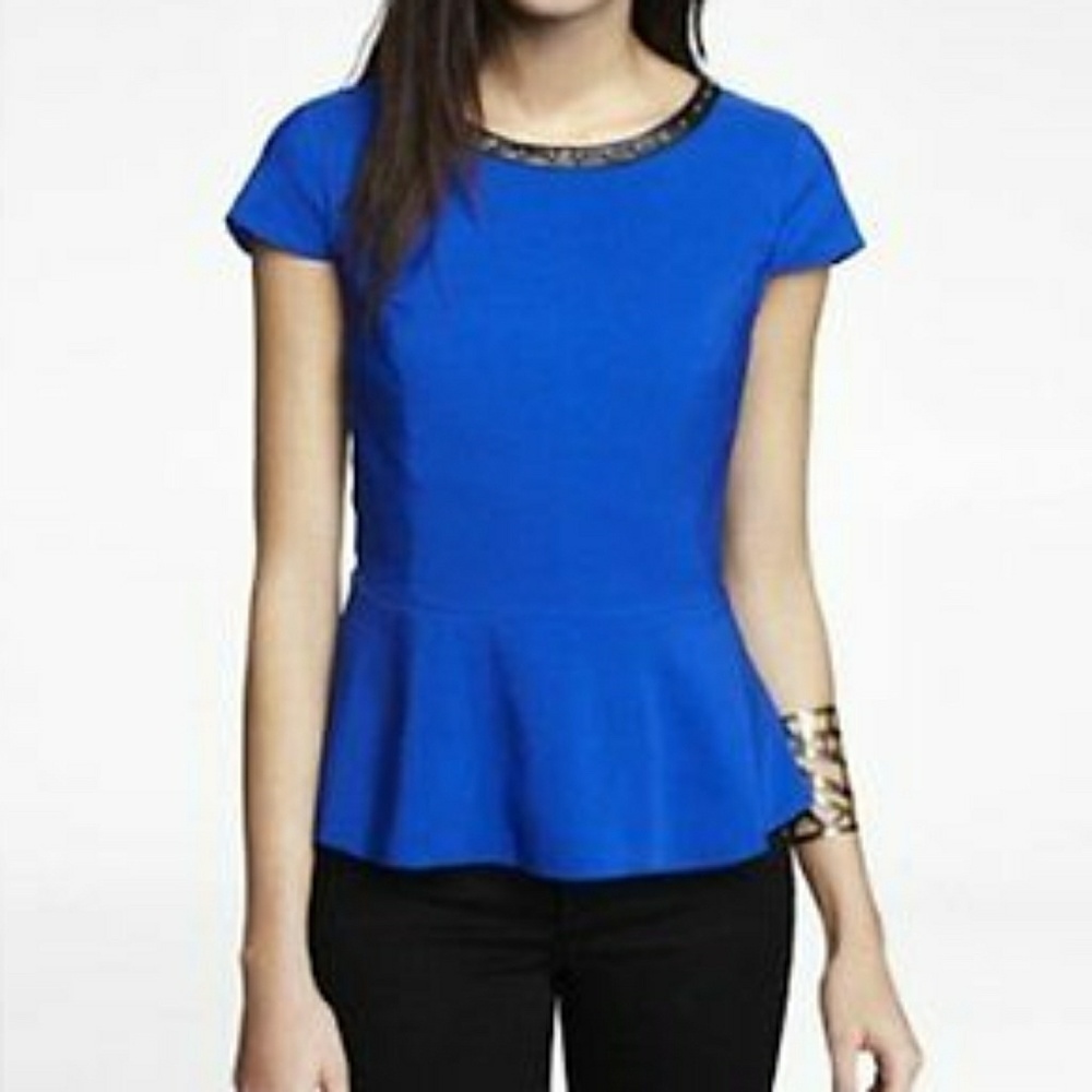 *sold* Blue express peplum top studded collar - Picture 1 of 4