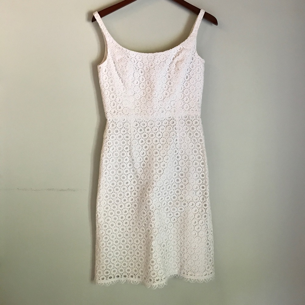 Shoshanna White lace eye lit scoopneck dress s 6